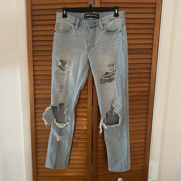 Express Denim - Express Jeans Women’s Girlfriend Mid Rise Ripped Denim Sz 0
